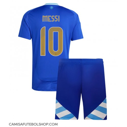 Camisa de time de futebol Argentina Lionel Messi #10 Replicas 2º Equipamento Infantil Copa America 2024 Manga Curta (+ Calças curtas)